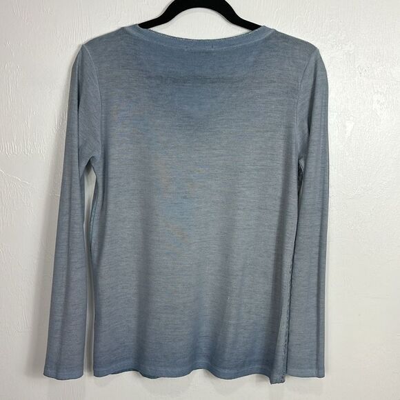 Made In Italy Foil Leopard Pattern Long Sleeve Top In Blue Size M - Picture 3 of 9